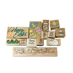 Easter Bunny Egg Chick Stamp Set Wood Mounted Crafting Scrapbooking Holiday